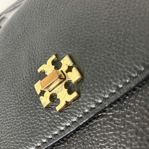 Tory Burch Black Pebbled Leather Crossbody Bag Gold Hardware FLAW Flap Turnlock - Picture 2 of 16